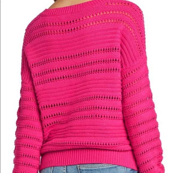 Willow and Clay Sweater. OPEN WEAVE STRIPE SWEATER IN MAGENTA 50% Cotton - Picture 2 of 7